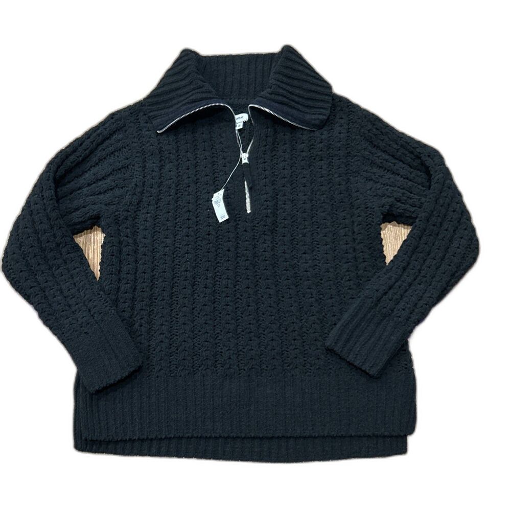 Aerie offline Sweater Womens XS Black Open Knit Long Sleeve 1/4 Zip New